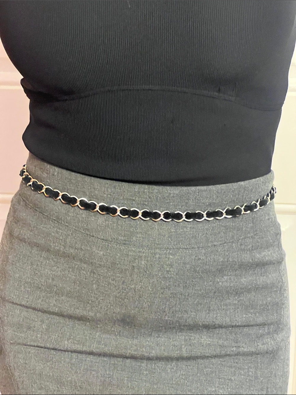 GAP Black Chain-Trim Leather Belt
